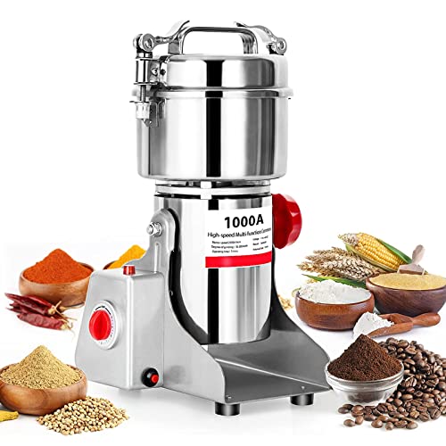 1000g Electric Grain Mill Grinder 2800W Commercial Spice Grinder Powder Machine Stainless Steel High Speed Pulverizer Machine for Kitchen Pepper Coffee Corn