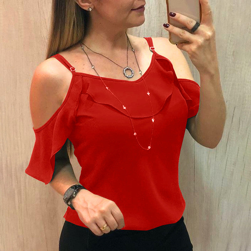 Sling Ruffles Short Sleeve Blouse