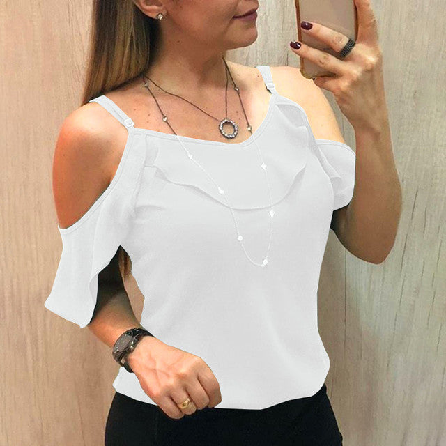 Sling Ruffles Short Sleeve Blouse