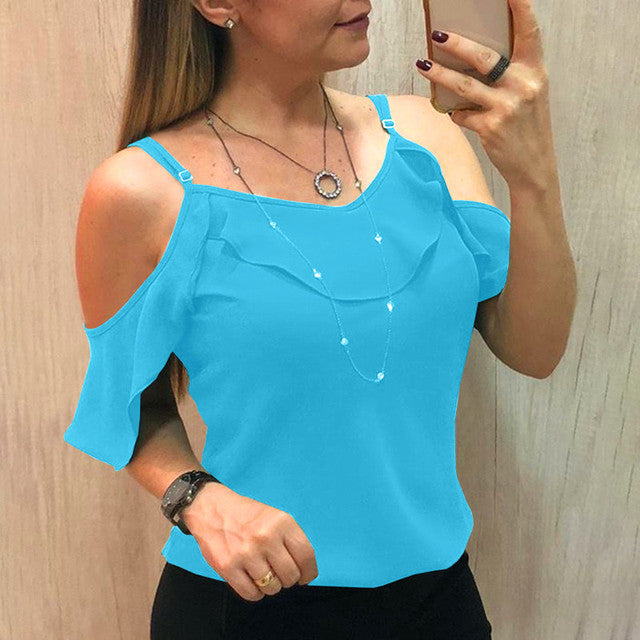 Sling Ruffles Short Sleeve Blouse