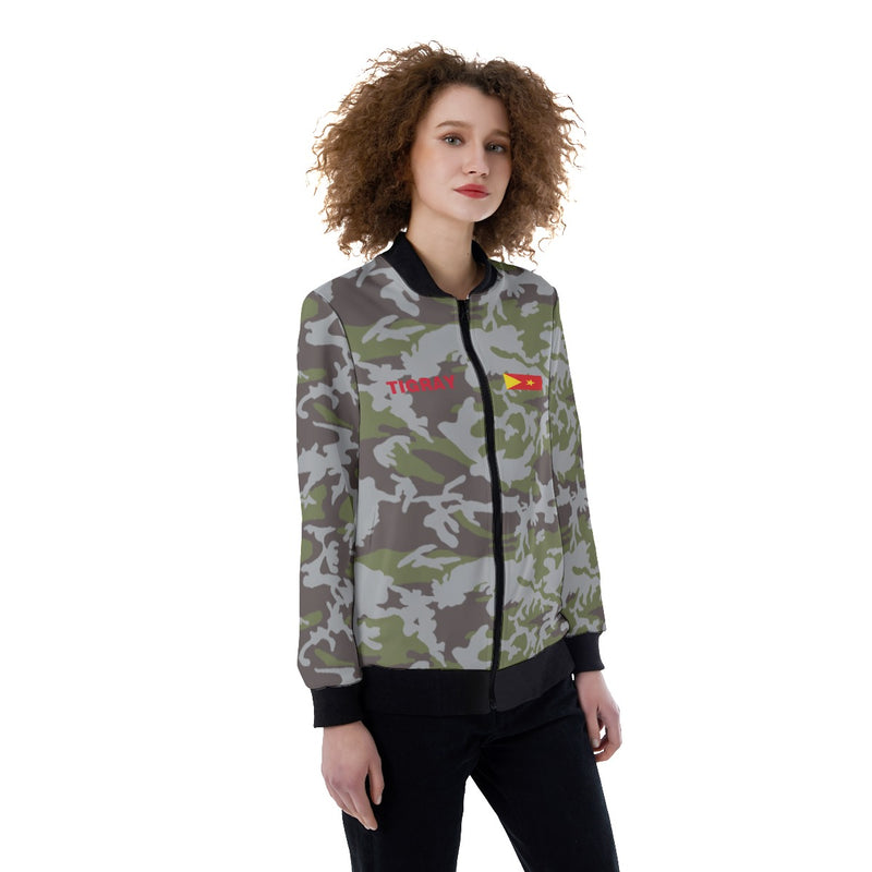 TDF woman jacket All-Over Print Women's Ribbed Stand-up Collar Jacket