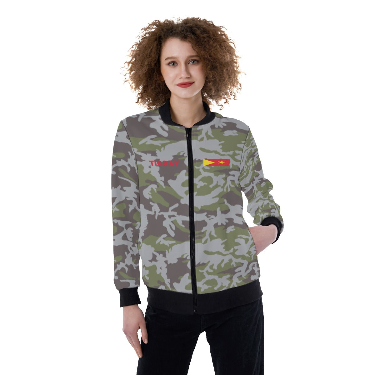 All-Over Print Women's Ribbed Stand-up Collar Jacket