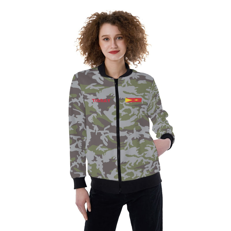 TDF woman jacket All-Over Print Women's Ribbed Stand-up Collar Jacket