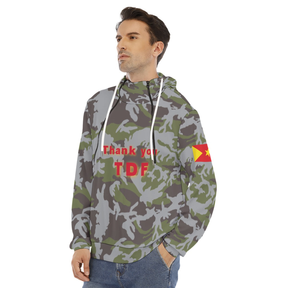 TDF  Men's Hoodie With Placket Double Zipper ”ፈሉይ ሓይሊ ትግራይ'
