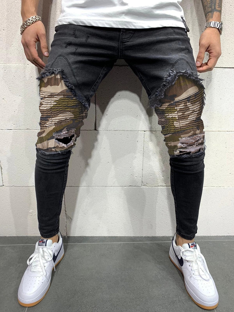 Men s Pleated Camouflage Slim fit Jeans