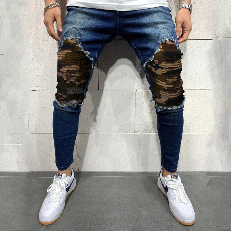 የወንዶች የተለጠፈ Camouflage Slim Fit Jeans