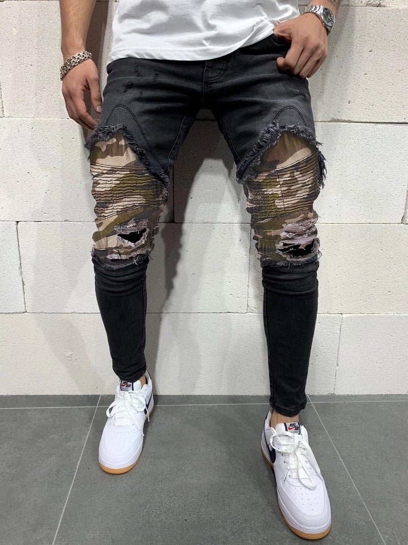 የወንዶች የተለጠፈ Camouflage Slim Fit Jeans