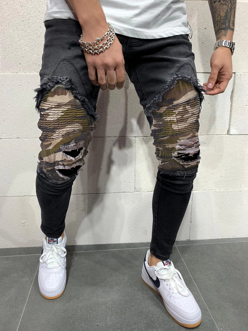 የወንዶች የተለጠፈ Camouflage Slim Fit Jeans