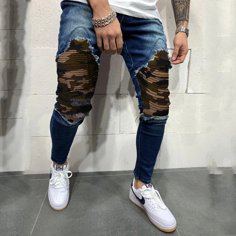 የወንዶች የተለጠፈ Camouflage Slim Fit Jeans