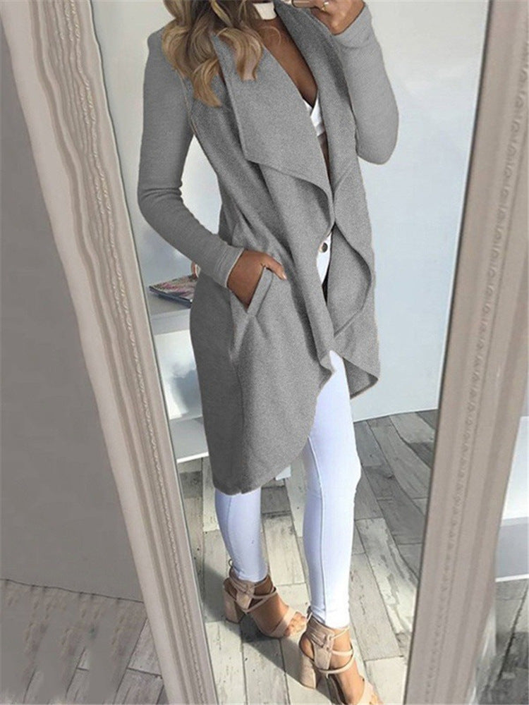 Slim Mid-Length Trench Coat With Large Lapels