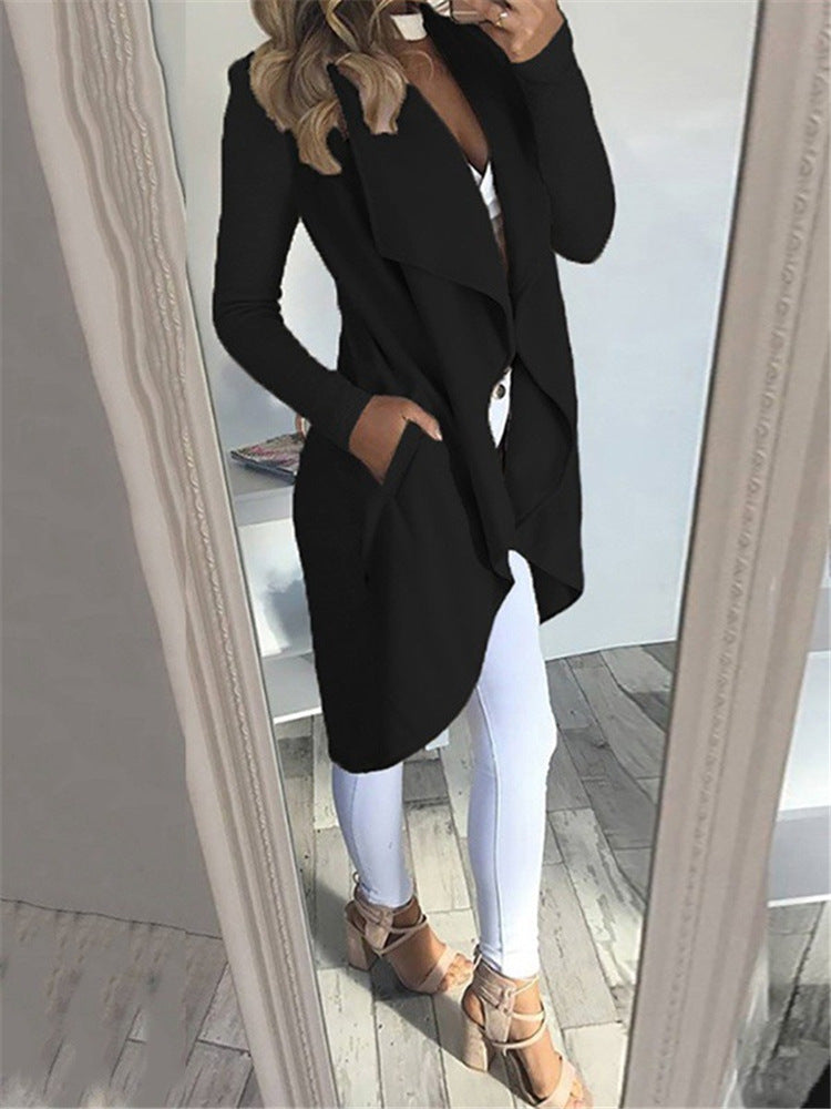 Slim Mid-Length Trench Coat With Large Lapels