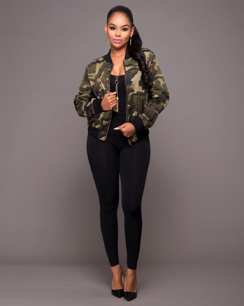 Fashion Women'S Long-Sleeved Camouflage Jacket Top