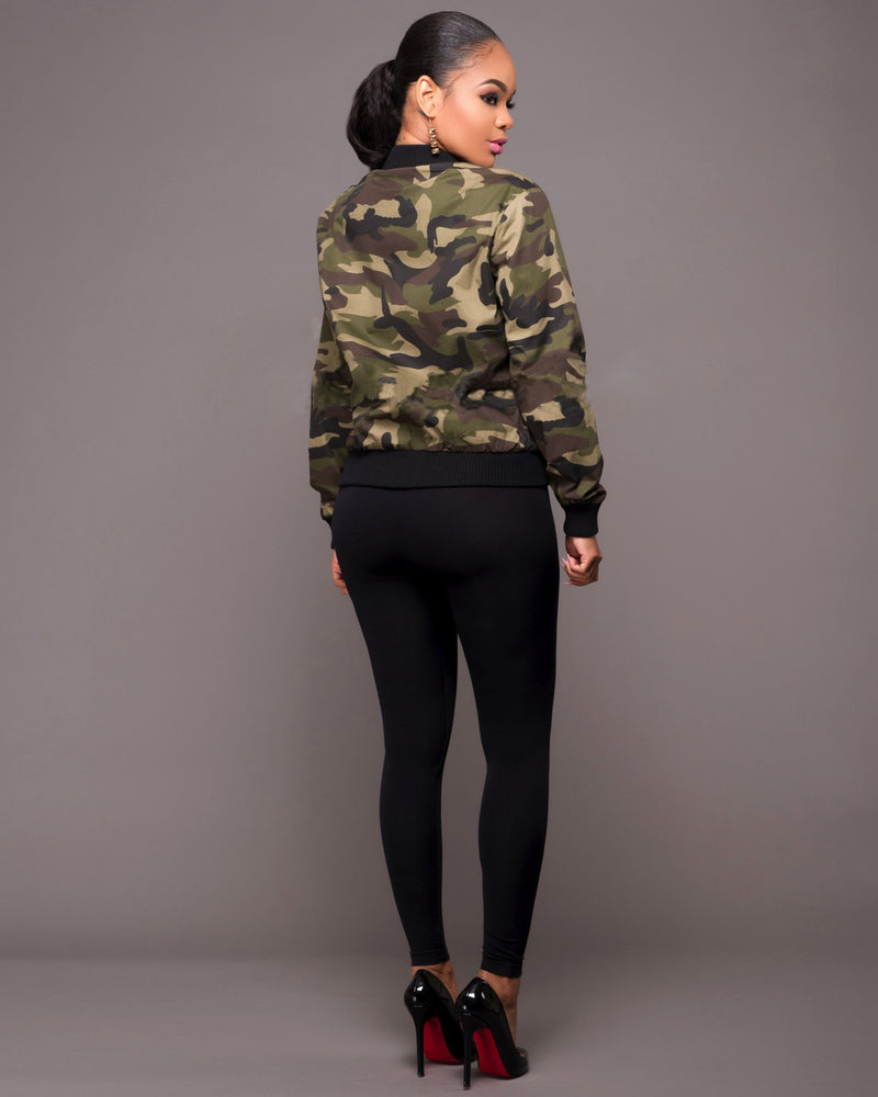 Fashion Women'S Long-Sleeved Camouflage Jacket Top