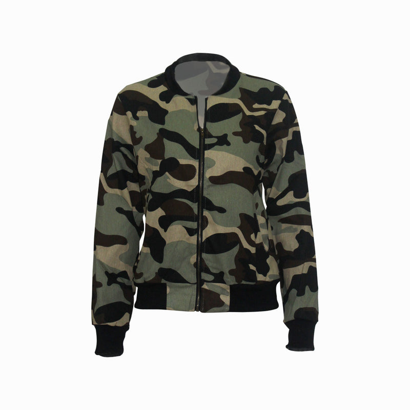 Fashion Women'S Long-Sleeved Camouflage Jacket Top