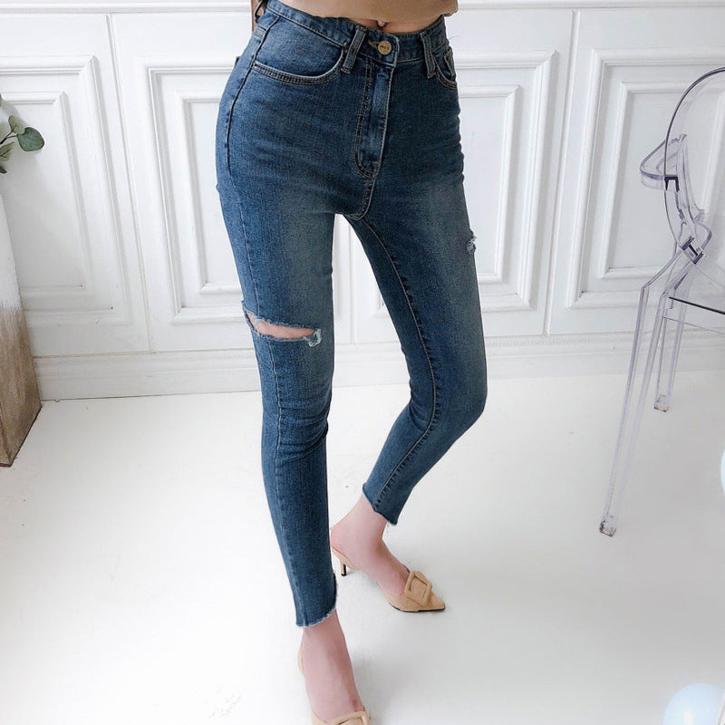 Temperament Ripped Trousers Pencil Pants