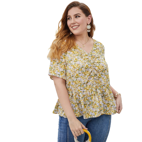 Fat woman print blouse