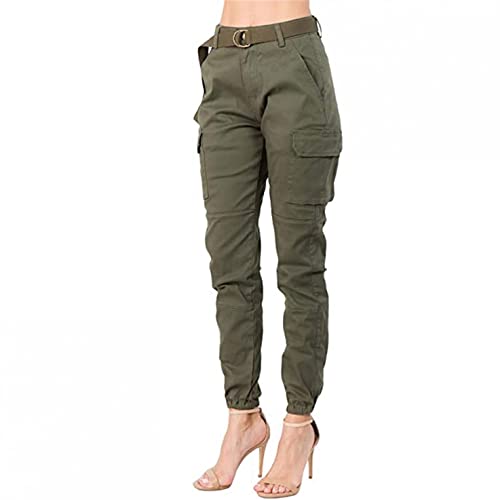 Women's High Waist Slim Fit Jogger Cargo Camouflage Calf Pants with Matching Belt