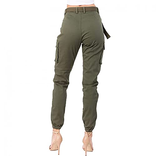 Women's High Waist Slim Fit Jogger Cargo Camouflage Calf Pants with Matching Belt