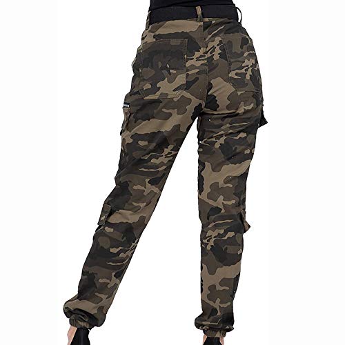 Women's High Waist Slim Fit Jogger Cargo Camouflage Calf Pants with Matching Belt