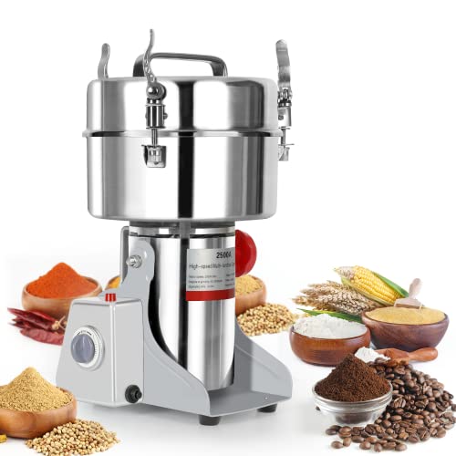 1000g Electric Grain Mill Grinder 2800W Commercial Spice Grinder Powder Machine Stainless Steel High Speed Pulverizer Machine for Kitchen Pepper Coffee Corn
