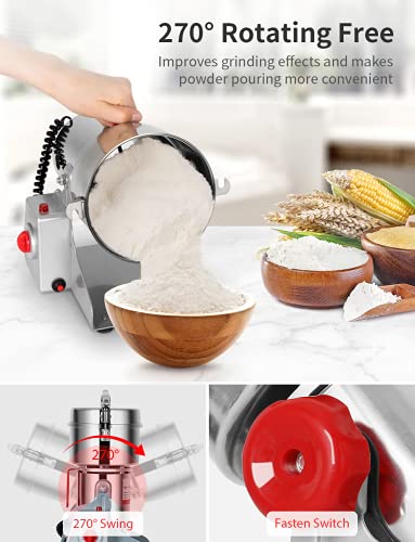 1000g Electric Grain Mill Grinder 2800W Commercial Spice Grinder Powder Machine Stainless Steel High Speed Pulverizer Machine for Kitchen Pepper Coffee Corn