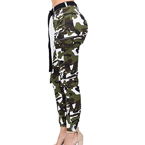 Women's High Waist Slim Fit Jogger Cargo Camouflage Calf Pants with Matching Belt