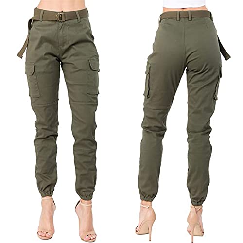 Women's High Waist Slim Fit Jogger Cargo Camouflage Calf Pants with Matching Belt