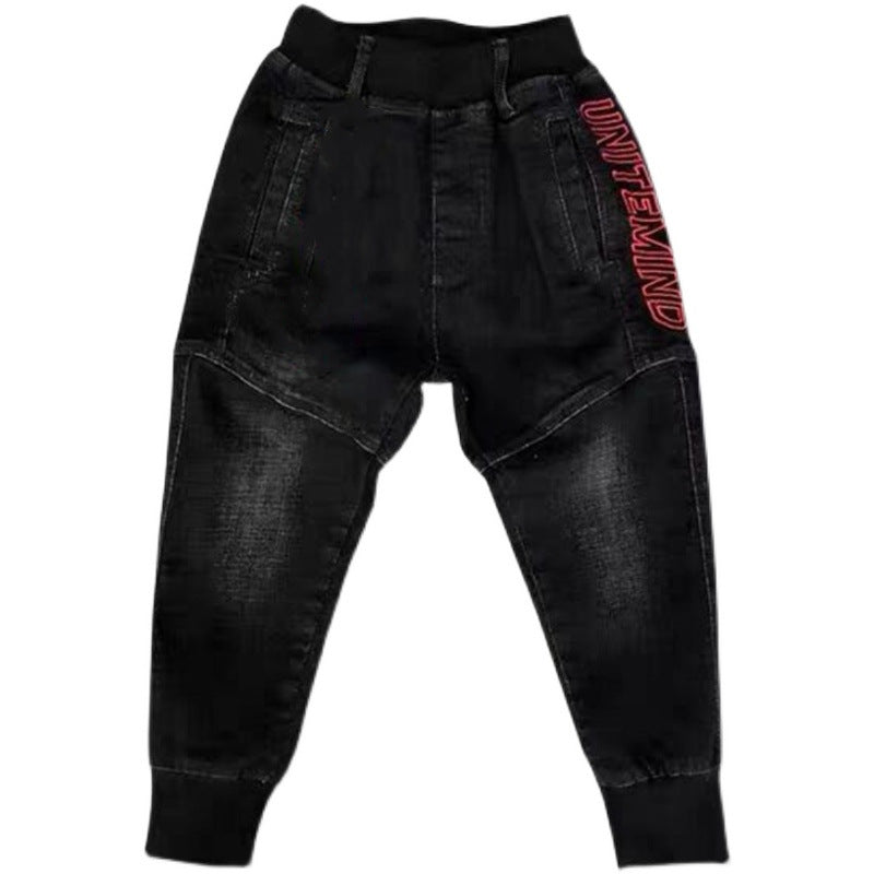 Kids Black Jeans Single Pants Spring And Autumn