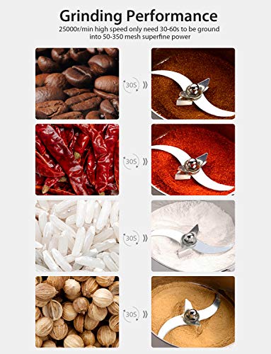 1000g Electric Grain Mill Grinder 2800W Commercial Spice Grinder Powder Machine Stainless Steel High Speed Pulverizer Machine for Kitchen Pepper Coffee Corn