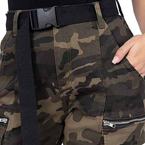 Women's High Waist Slim Fit Jogger Cargo Camouflage Calf Pants with Matching Belt