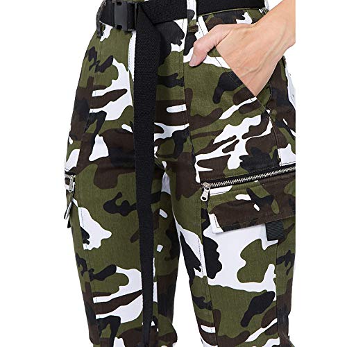 Women's High Waist Slim Fit Jogger Cargo Camouflage Calf Pants with Matching Belt