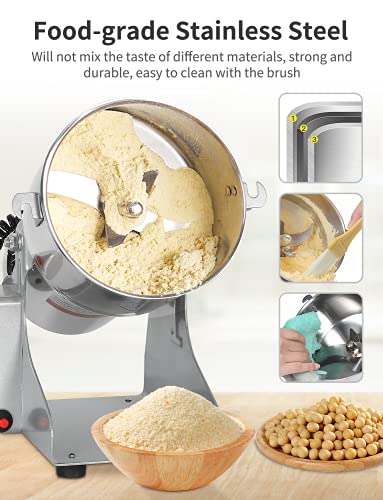 1000g Electric Grain Mill Grinder 2800W Commercial Spice Grinder Powder Machine Stainless Steel High Speed Pulverizer Machine for Kitchen Pepper Coffee Corn