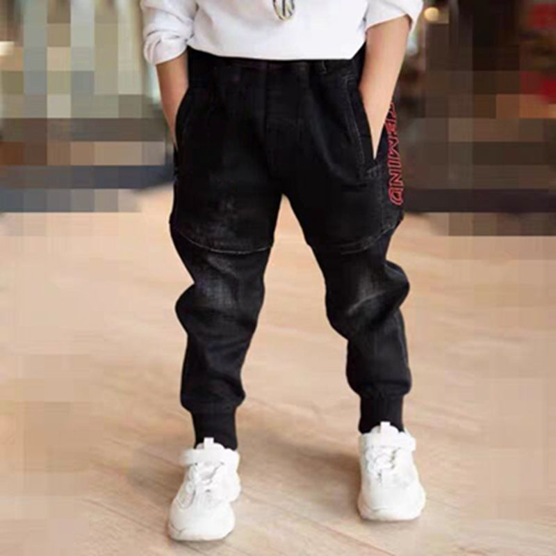 Kids Black Jeans Single Pants Spring And Autumn