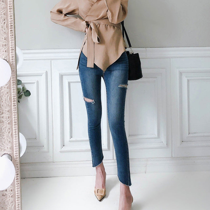 Temperament Ripped Trousers Pencil Pants