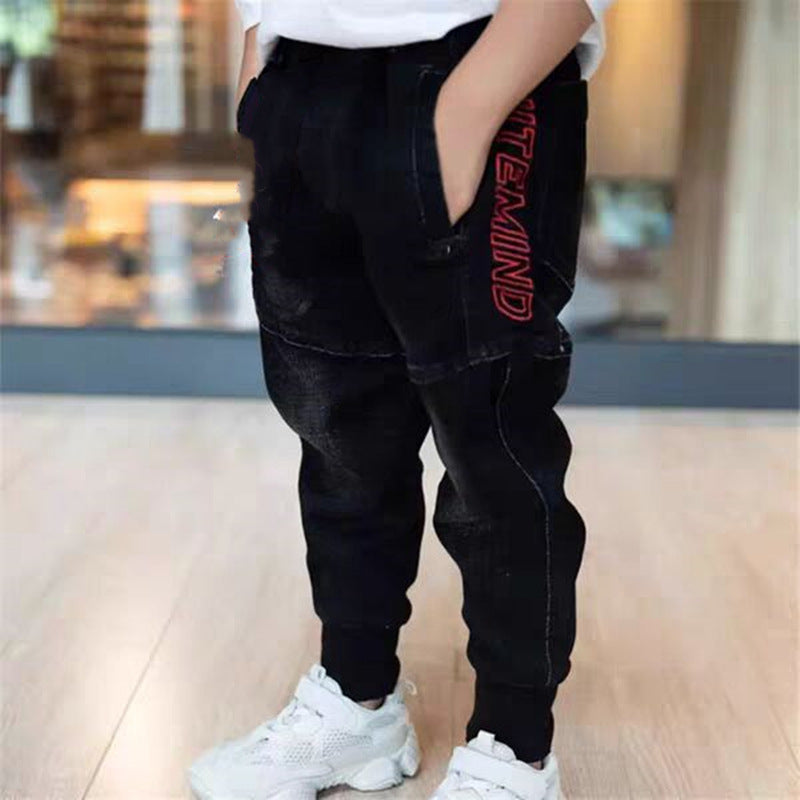 Kids Black Jeans Single Pants Spring And Autumn