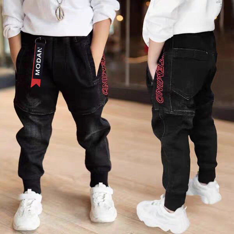 Kids Black Jeans Single Pants Spring And Autumn