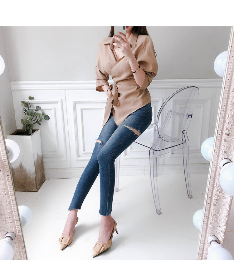 Temperament Ripped Trousers Pencil Pants